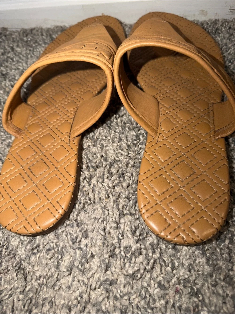 Tory Burch Tan Quilted Leather Thong Sandals